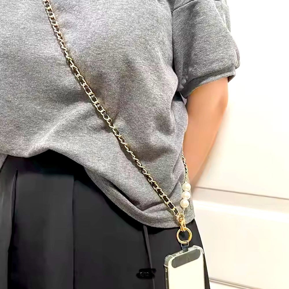Black OR Red and Gold Phone Lanyard with Pearl Detail - Picture 3 of 8